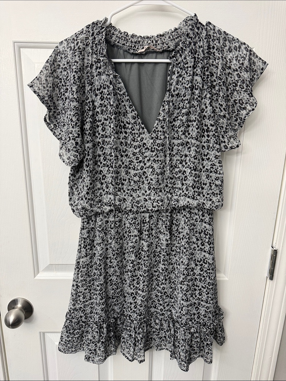 miami Grey Leopard Print Ruffle Dress